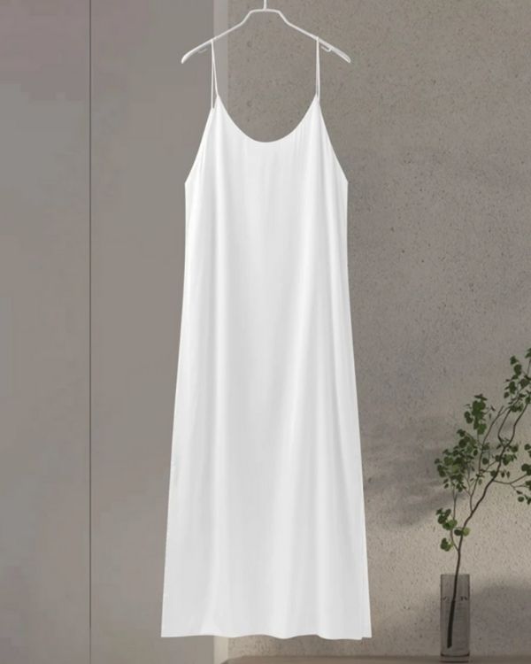 langes weisses Damen Kleid im Satin Look 