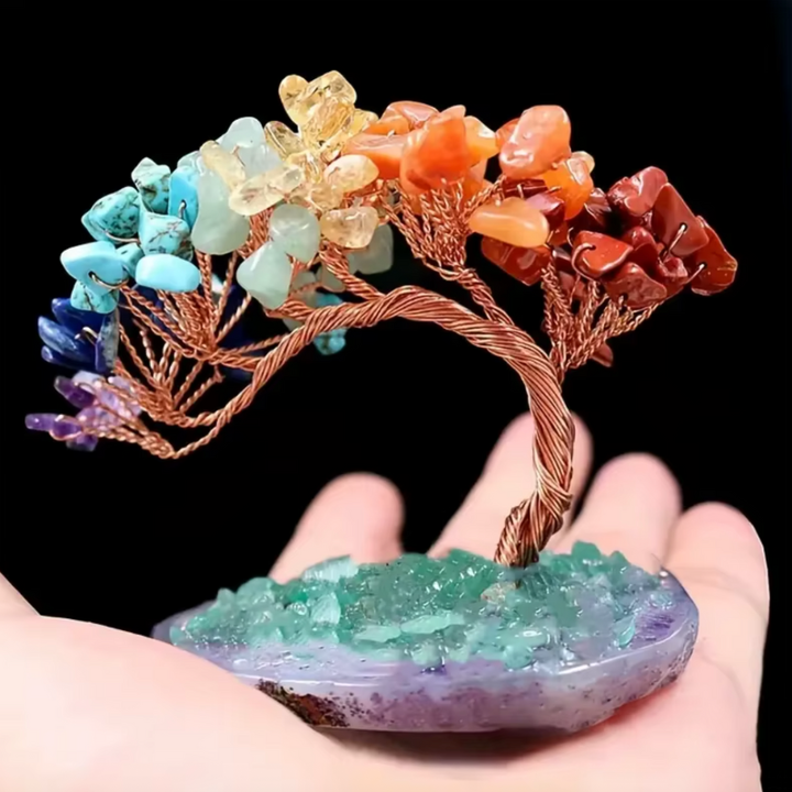 Lebensbaum aus Kunststeinen, Edelsteinen in Chakra Farben