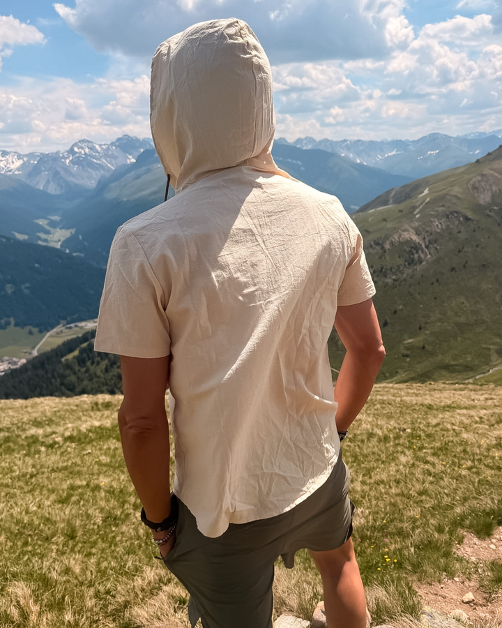 Herren Leinenlook Kapuzenhemd | Boho Männer Shirt 