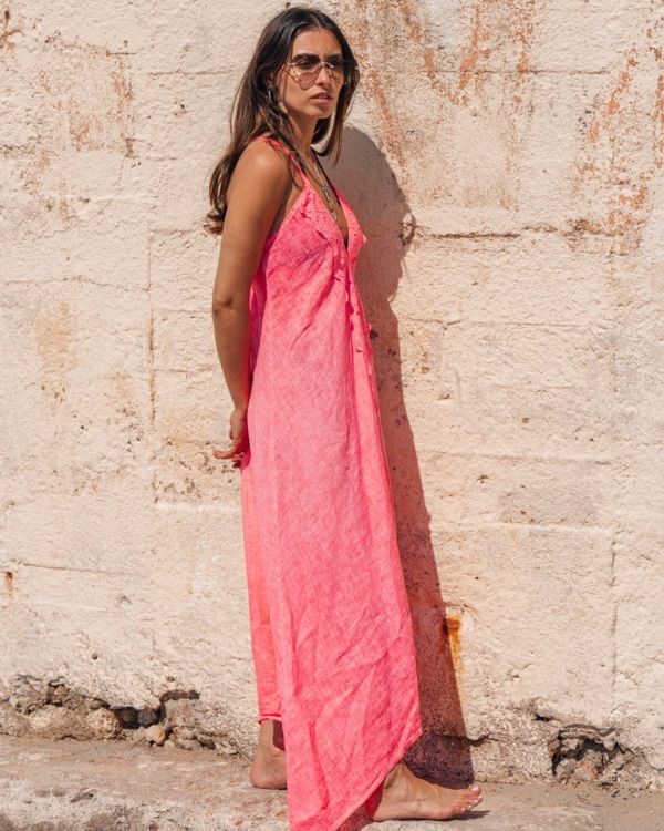 Modisches rosa Leinenkleid für romantische Outfits