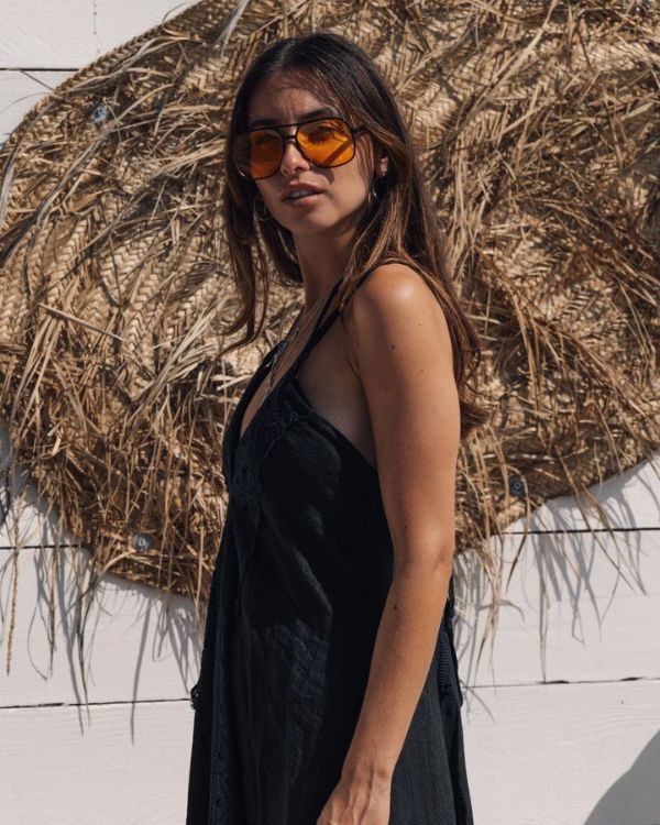 schwarzes Boho Sommerkleid aus Baumwolle Leinen - Damen Kleider online kaufen Schweiz