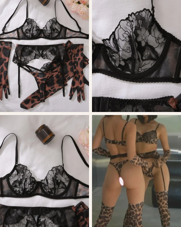 Malika Jungle Leopard Dessous Set Damen | Heisses Mesh Dessous Set 