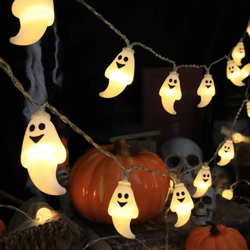 Gespenster Lichterkette mit LED Licht - Halloween Dekoration aus Geister Lichterketten 