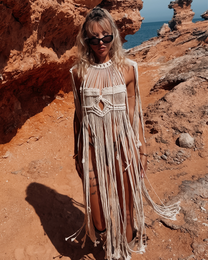 Ibiza Kleid Damen im Bohemian Style | handgemachtes Makramee Kleid Top 