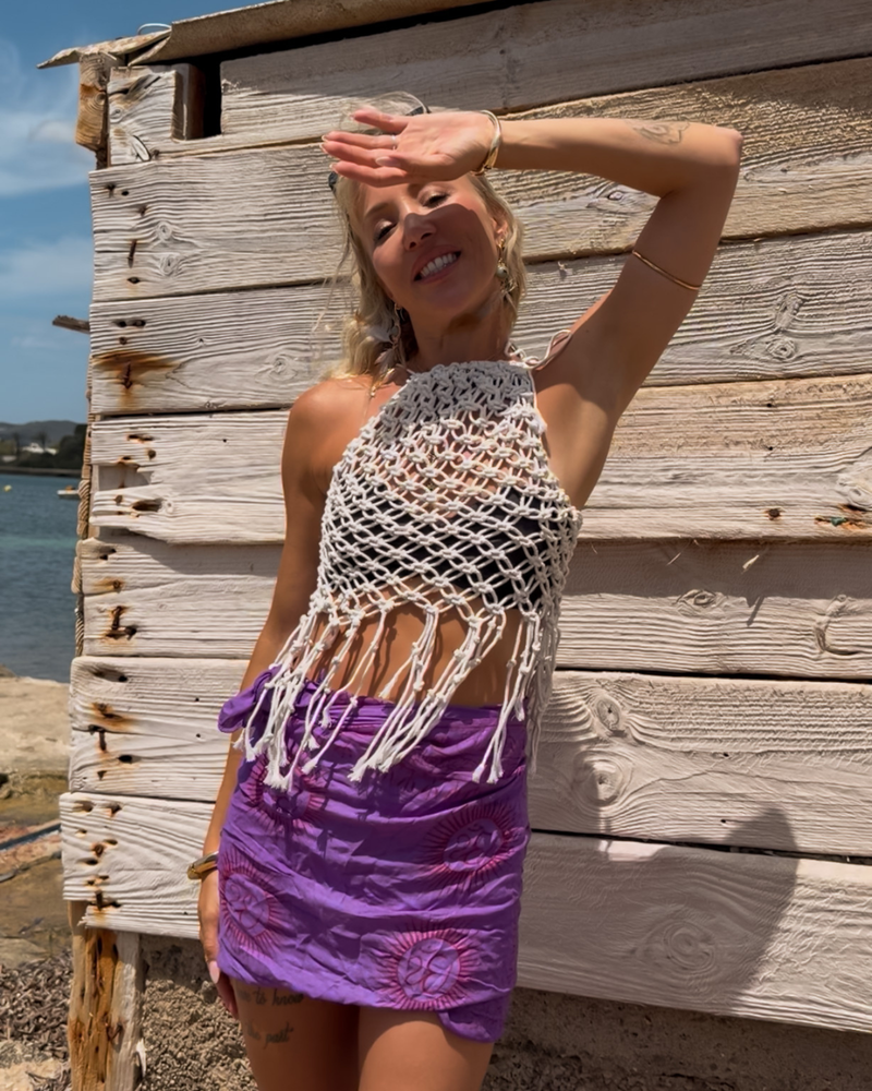 Makramee Crop Top mit Fransen im Boho Ibiza Style