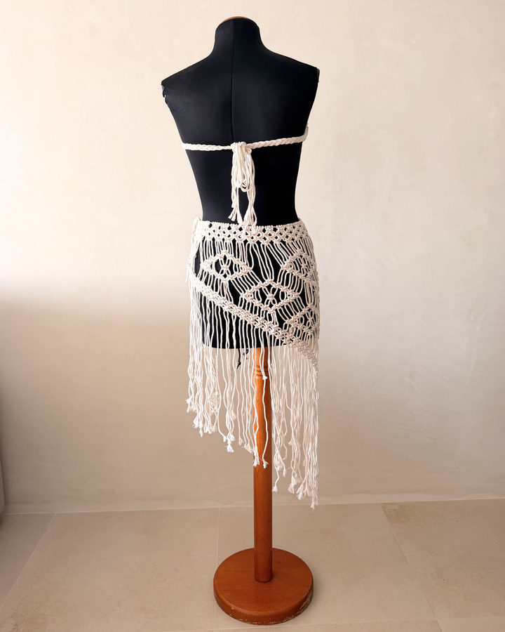 Boho Zweiteiler Damen weiss Ibiza Stylen | Fransenrock mit Top