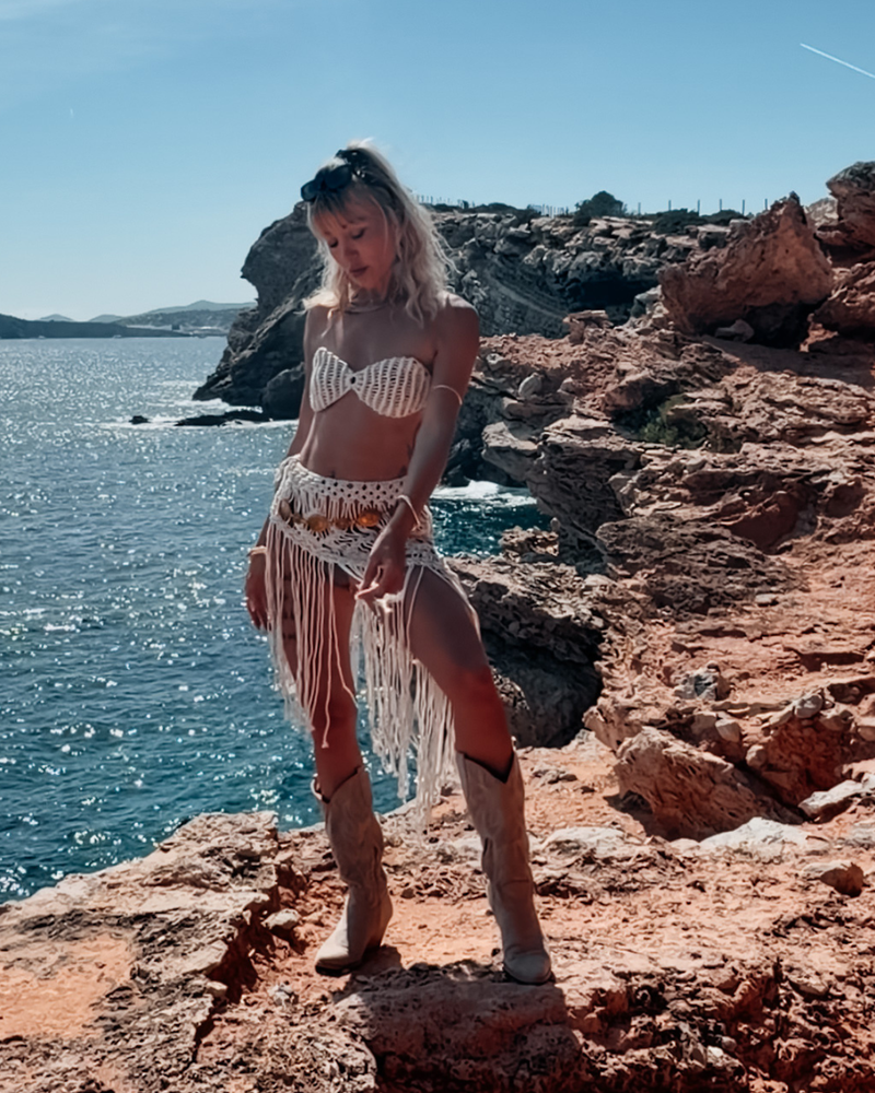Festival Outfit Damen Boho Style | Makramee Fransenrock mit Top 