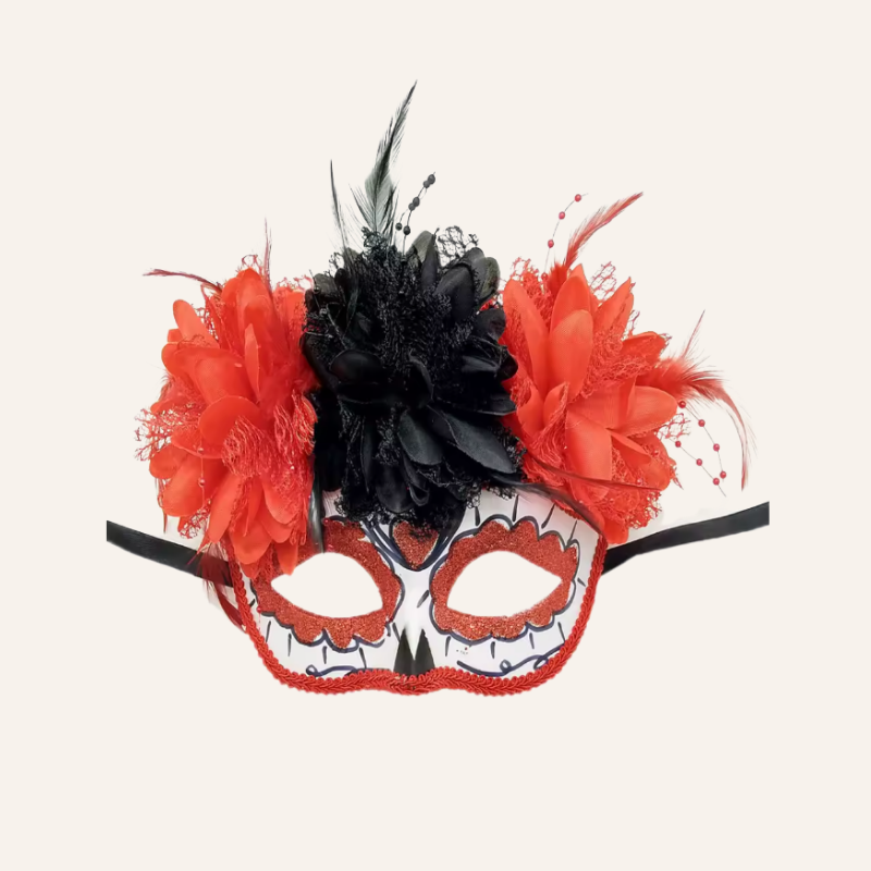 Schwarze und rote Blumenmaske für Maskenball & Halloween