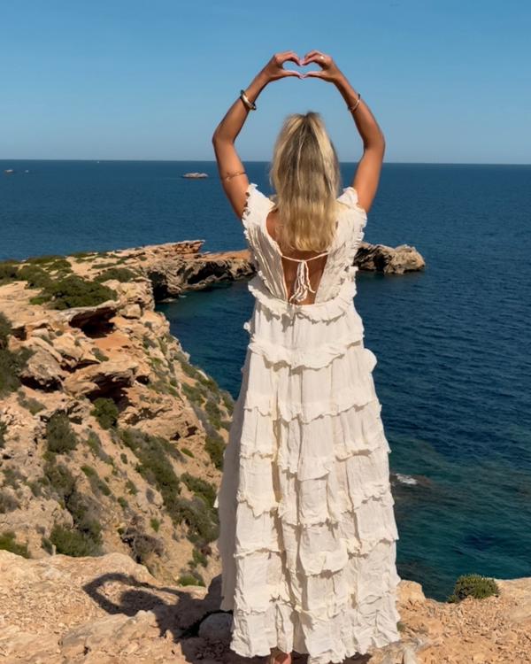 boho maxi kleid weiss ruffle tiered ibiza style damen