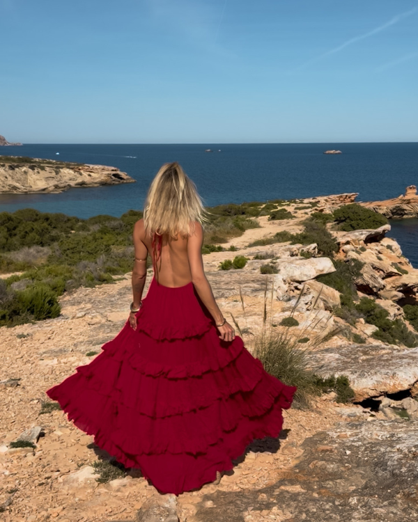 rotes boho maxi kleid damen sommer outfit