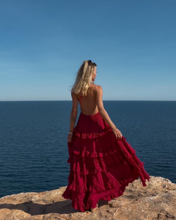 elegantes boho chic damen kleid in rot | maxikleid sommerkleid aus baumwolle 