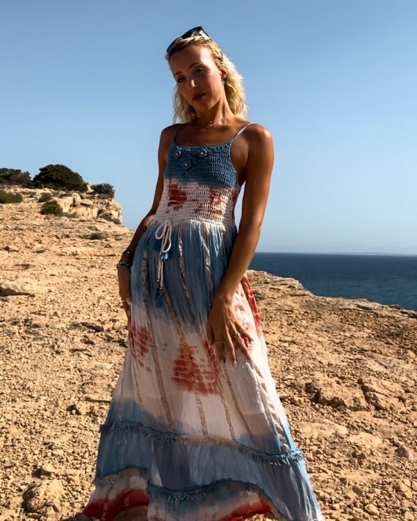 langes Damen Sommerkleid mit Batik Effekt und Crochet 