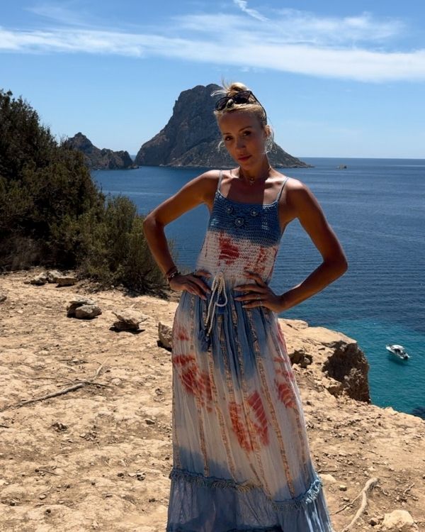 Batik Kleid mit Crochet und Blumen Details 