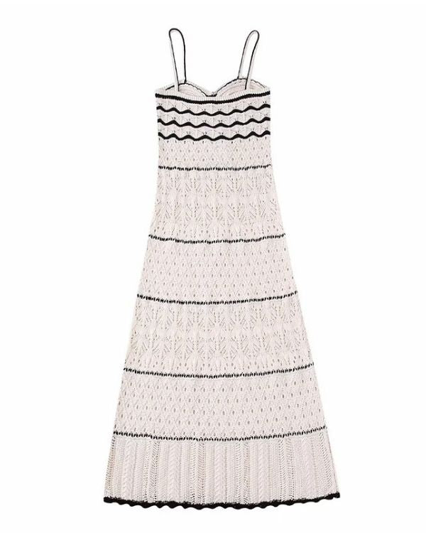 Boho Chic Sommerkleid mit Häkelmuster - Langes Damen Crochet Strickkleid 