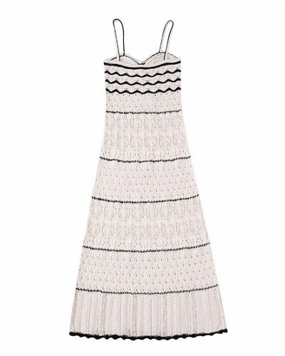 Boho Chic Sommerkleid mit Häkelmuster - Langes Damen Crochet Strickkleid 