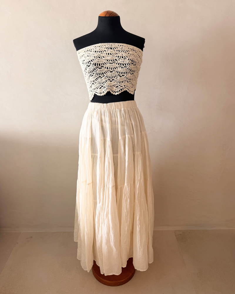 langer Boho Maxirock aus Baumwolle in creme-weiss  Bohochic Damen Rock 