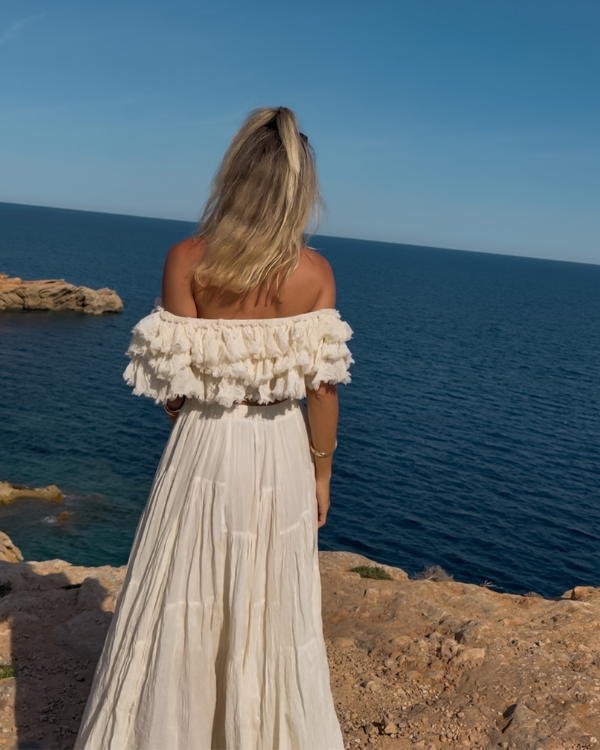 Bohochic Damen Maxirock in creme weiss mit schönem fallenden Schnitt 