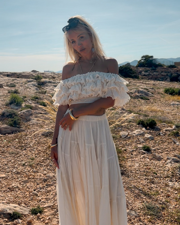 Eleganter Bohochic Damen Maxirock in creme-weiss | Sommerrock 