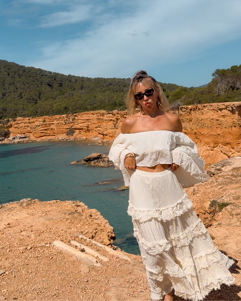 langer rock damen volants boho sommer outfit