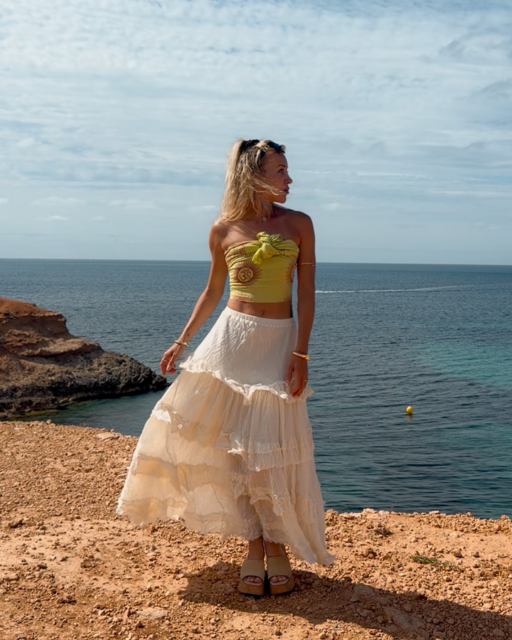 boho rock mit volants damen lang weiss