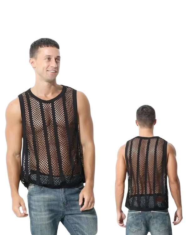 Herren Netz Tank Top Ärmellos - Festival Kinky Herren Look 