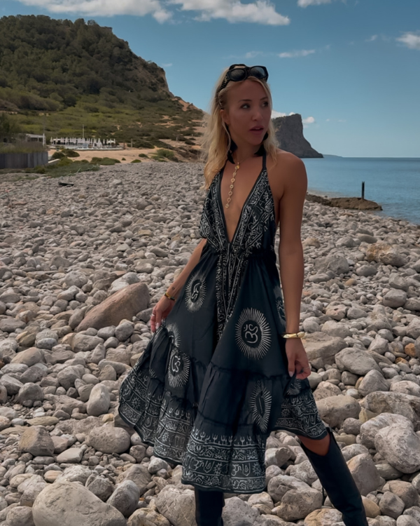 Sommerkleid spirituell Schwarz - Spirituelles Boho Midi Kleid 