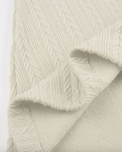 Rückenfreie kuscheliges Midi-Kleid mit Muster - Creme-weisses Damen Herbst Kleid 