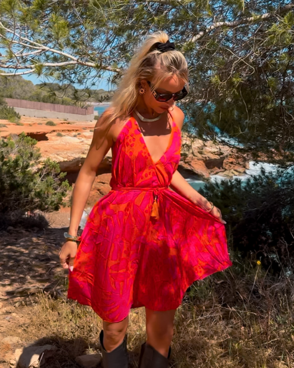 Luftiges Boho Kleid in kräftigen Farben - Ibiza Strandkleid 