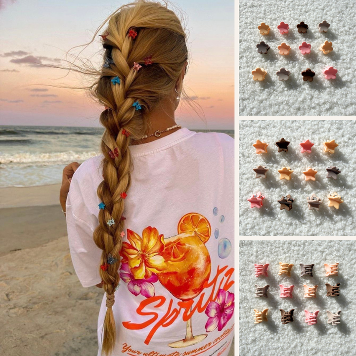 Matte Mini Blumen Haarklammern Nude Farben | Blumen- Stern- und Schmetterlingform