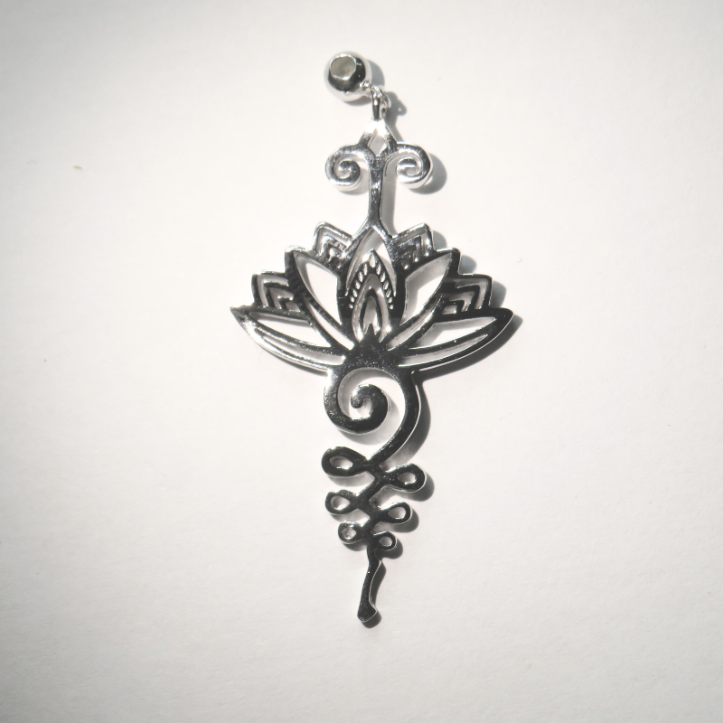 Spiritueller Echt Silber Schmuck 925 - Unalome Lotus Anhänger für Halskette 