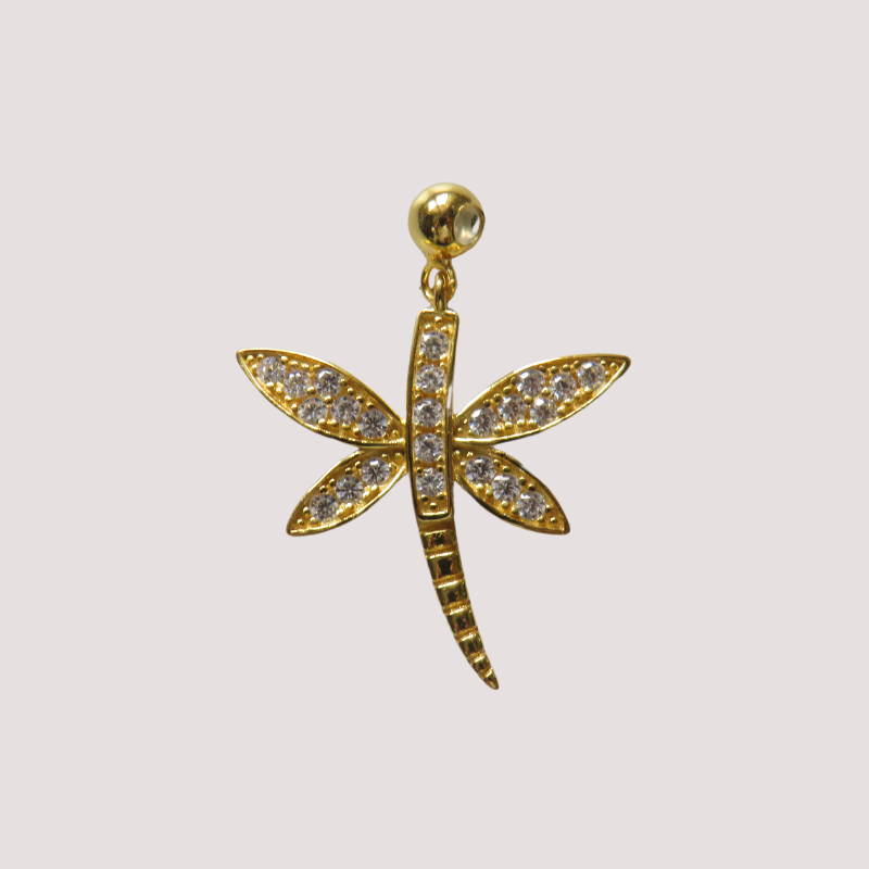 Goldener Libelle Anhänger aus Sterling Silber 925 mit Zirkonia Steinen besetzt - Hochwertiger Libelle Anhänger MOONCI 
