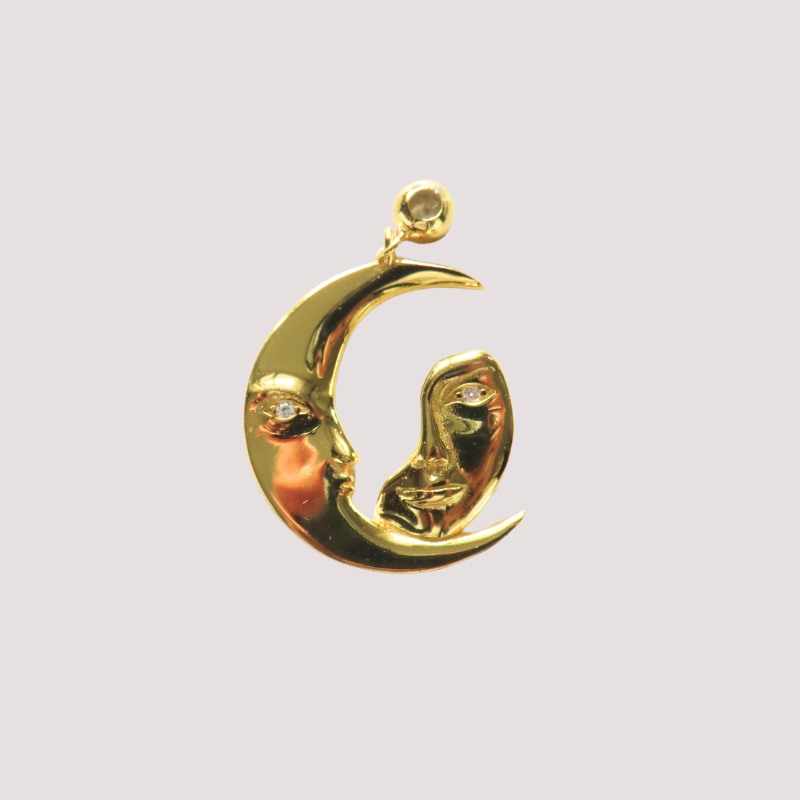Vergoldeter 18k Mond Schmuck Halsketten Anhänger mit Gesicht und Zirkonia Stein als Auge