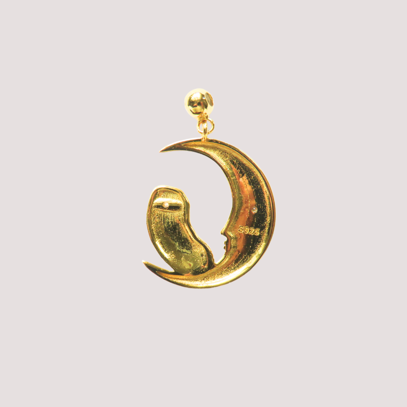 goldener Schmuck Anhänger aus echt Silber 925 und 18K vergoldet - Mond Gesicht MOONCI Anhänger 