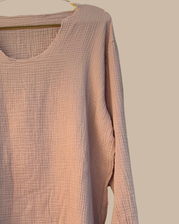 Musselin Baumwolle Herren Shirt - Sommer Boho Männer Shirt mit langen Ärmeln und Rundhals 
