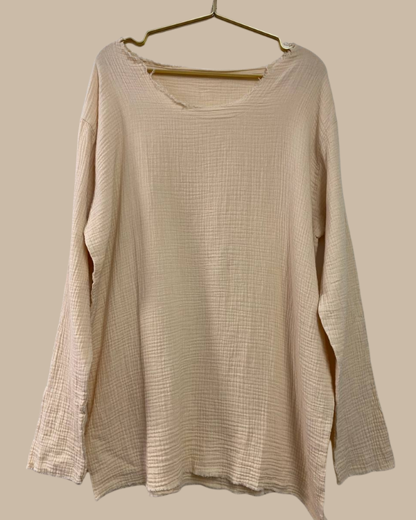 Boho Herren Shirt aus Musselin Baumwolle und mit rundem Ausschnitt 
