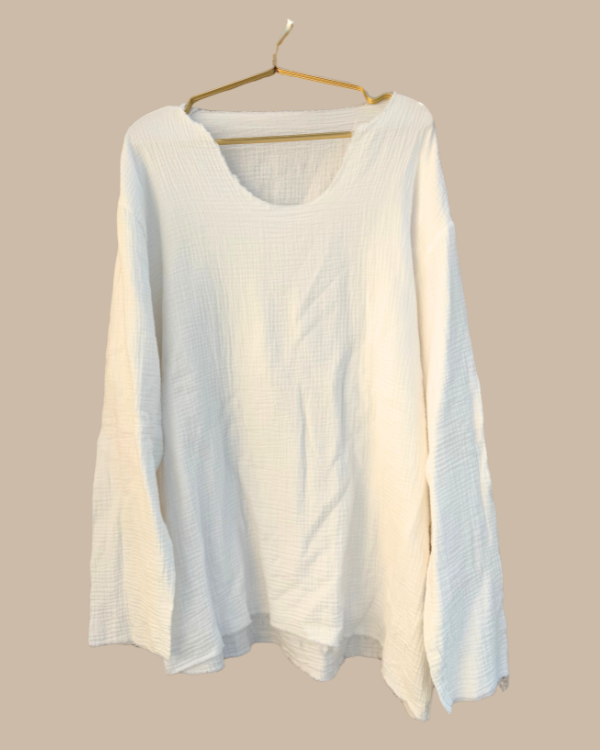 Musselin Shirt Herren in creme-weiss mit langen Ärmeln 