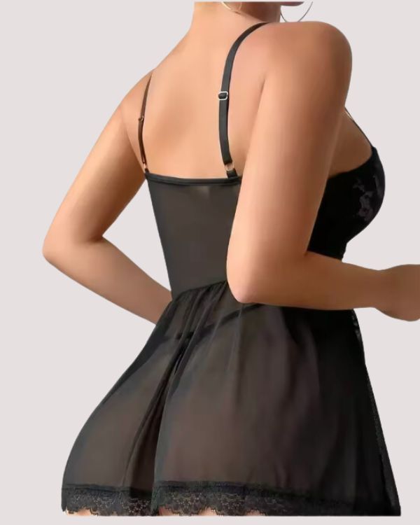 transparentes Damen Reizwäsche Kleidchen in schwarz mit Spitzen