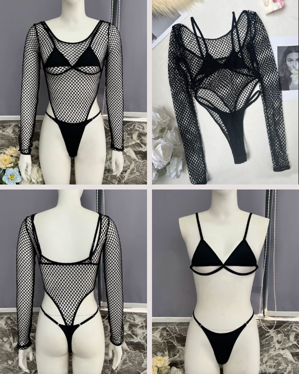 Schwarzer Mesh Body Damen modern und sinnlich | High-Waist body