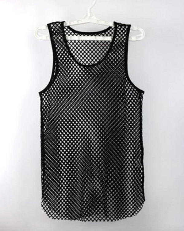 Netz Tank Top mit rund Hals und grossen Netzloechern - Festival Männer Top 