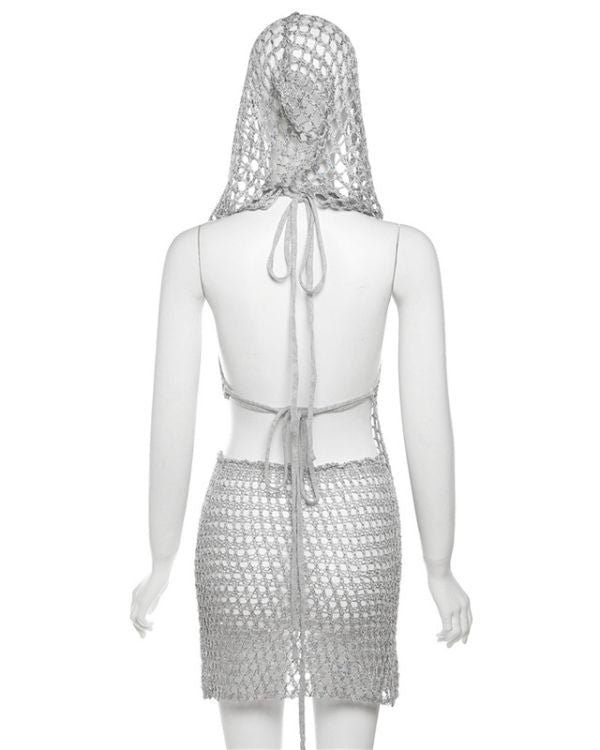 Rückenfreies Outfits aus 3 Teilen - Festival Outfit in silber in Crochet