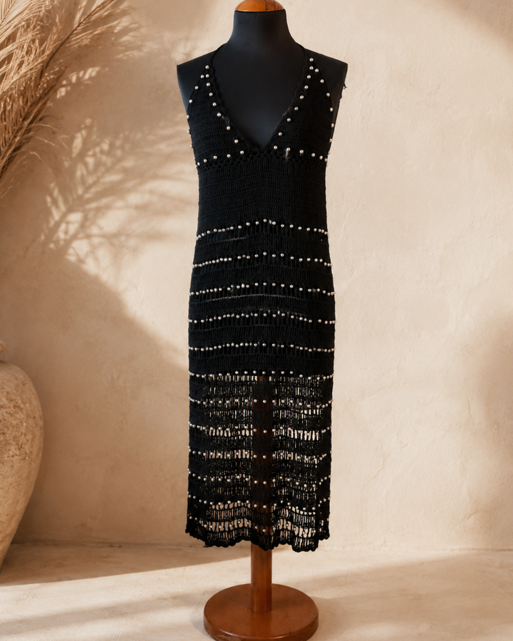 Handgemachtes schwarzes Festival Kleid Damen lang