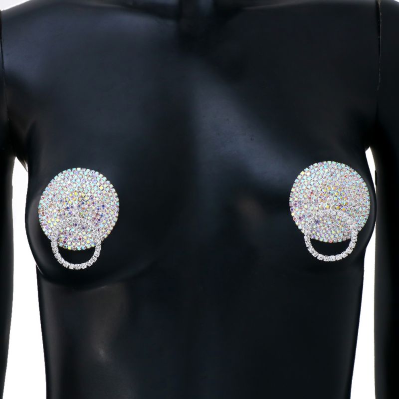 Glitzernde Nippelpads mit Silber Strasssteinen 