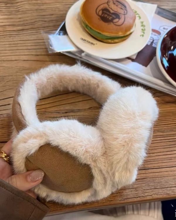 Beige-weisse Ohrenwärmer mit Fluffy Kunstfell - Ohrenschützer in beige-weiss 