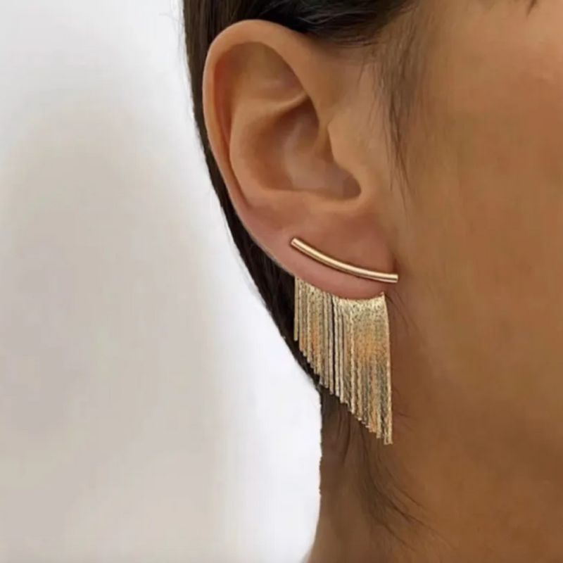 Goldene Ohrringe mit feinen Fransen und Ohrstecker - Elegante Damen Ohrringe 