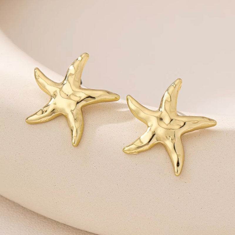 Damen Modeschmuck goldene Ohrringe mit Seestern Symbol Design 