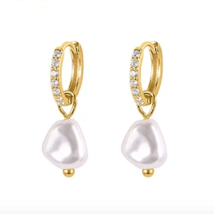 Echt Silber Ohrringe mit Zirkonia Steinen und Perlen - Hochwertige Edle Ohrringe in gold