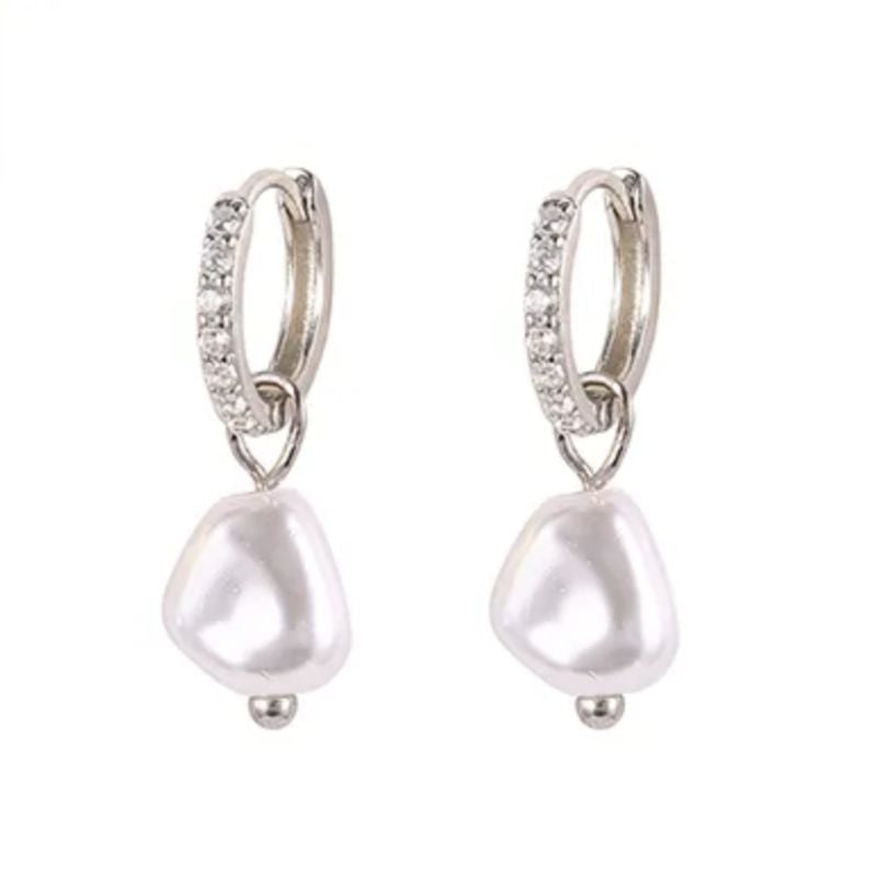 Silberne 925 Ohrringe mit Zirkonia Steinen und Perlen Hänger - Hochwertige elegante Silber S925 Perlen Ohrringe 