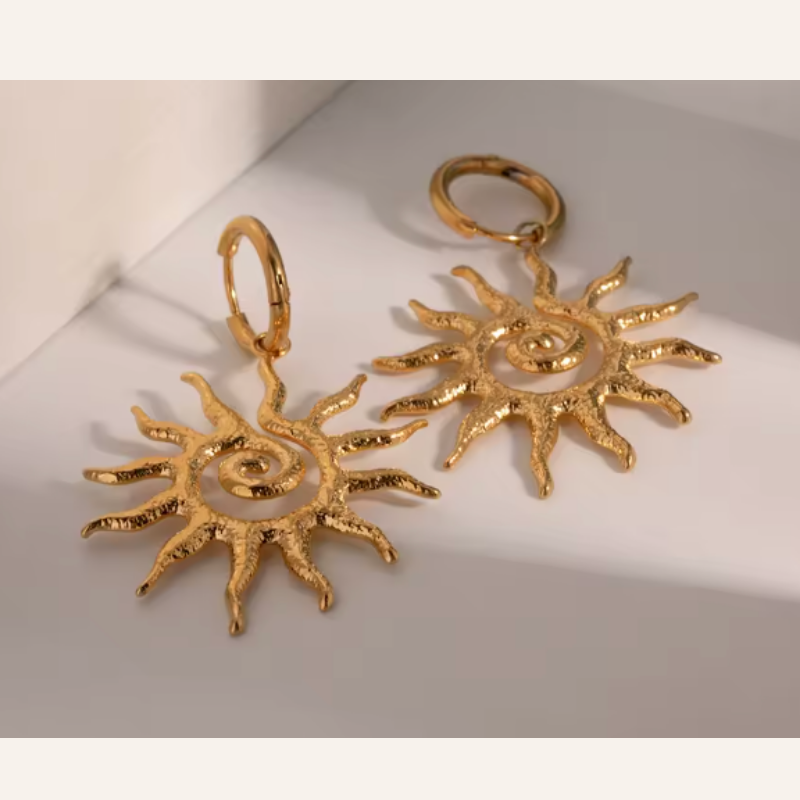 Sonnen-Ohrringe in Gold Boho Look 