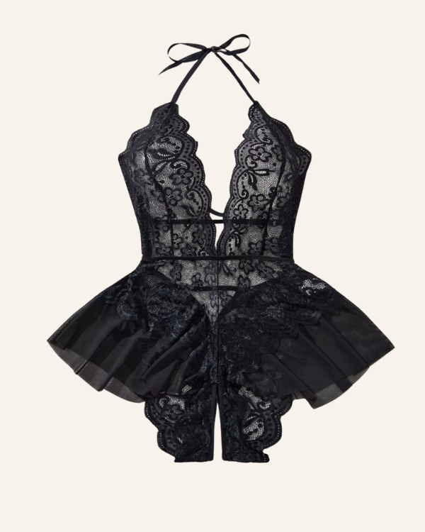 Erotik-Dessous Body mit floraler Spitze und Mesh-Einsätzen