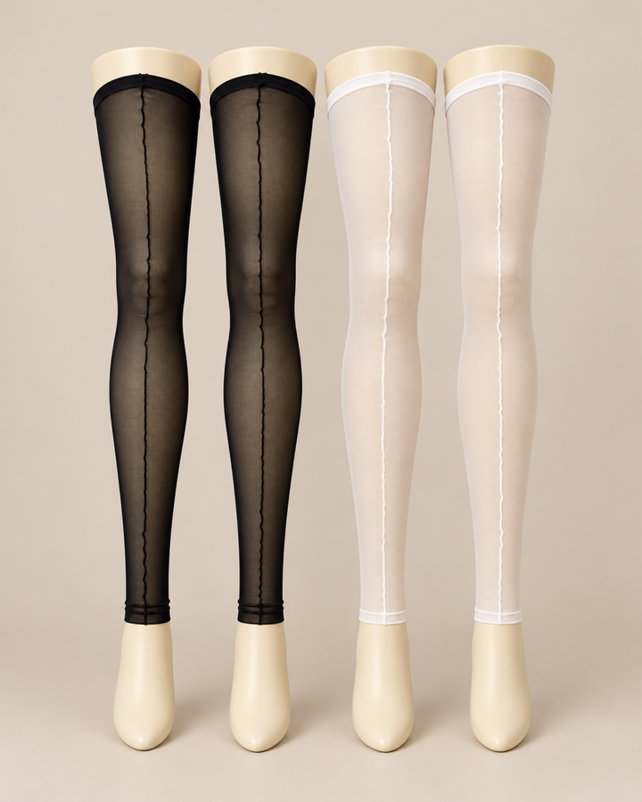 Transparente Overknees Strümpfe Revue in Schwarz und Weiss